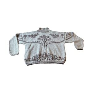 Vintage Carriage Court Mock Neck Knit Sweater Floral Pattern Beige‎ Sz Large